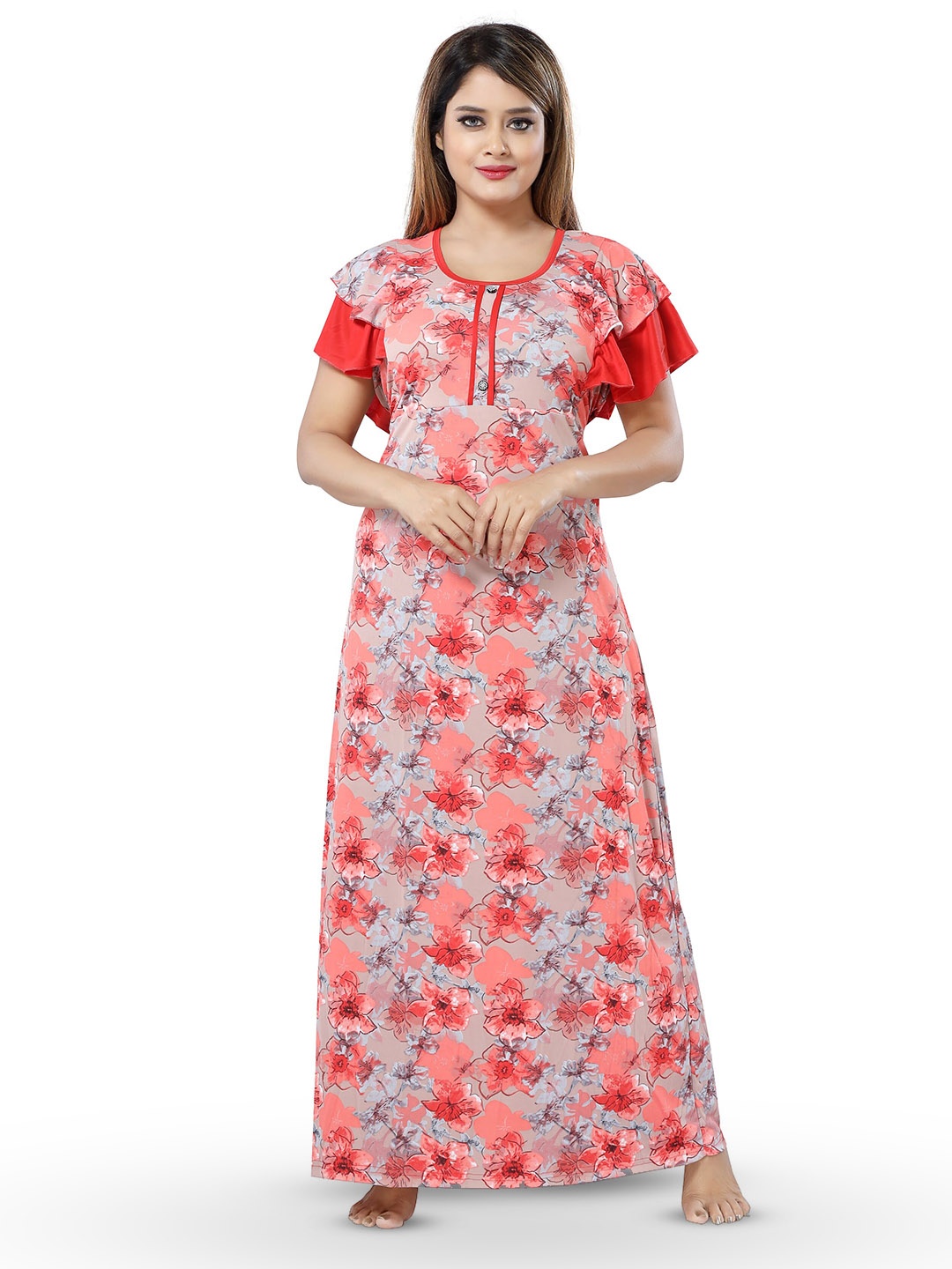 

SHOPPING STATION Floral Printed Satin Maxi Nightdress, Red