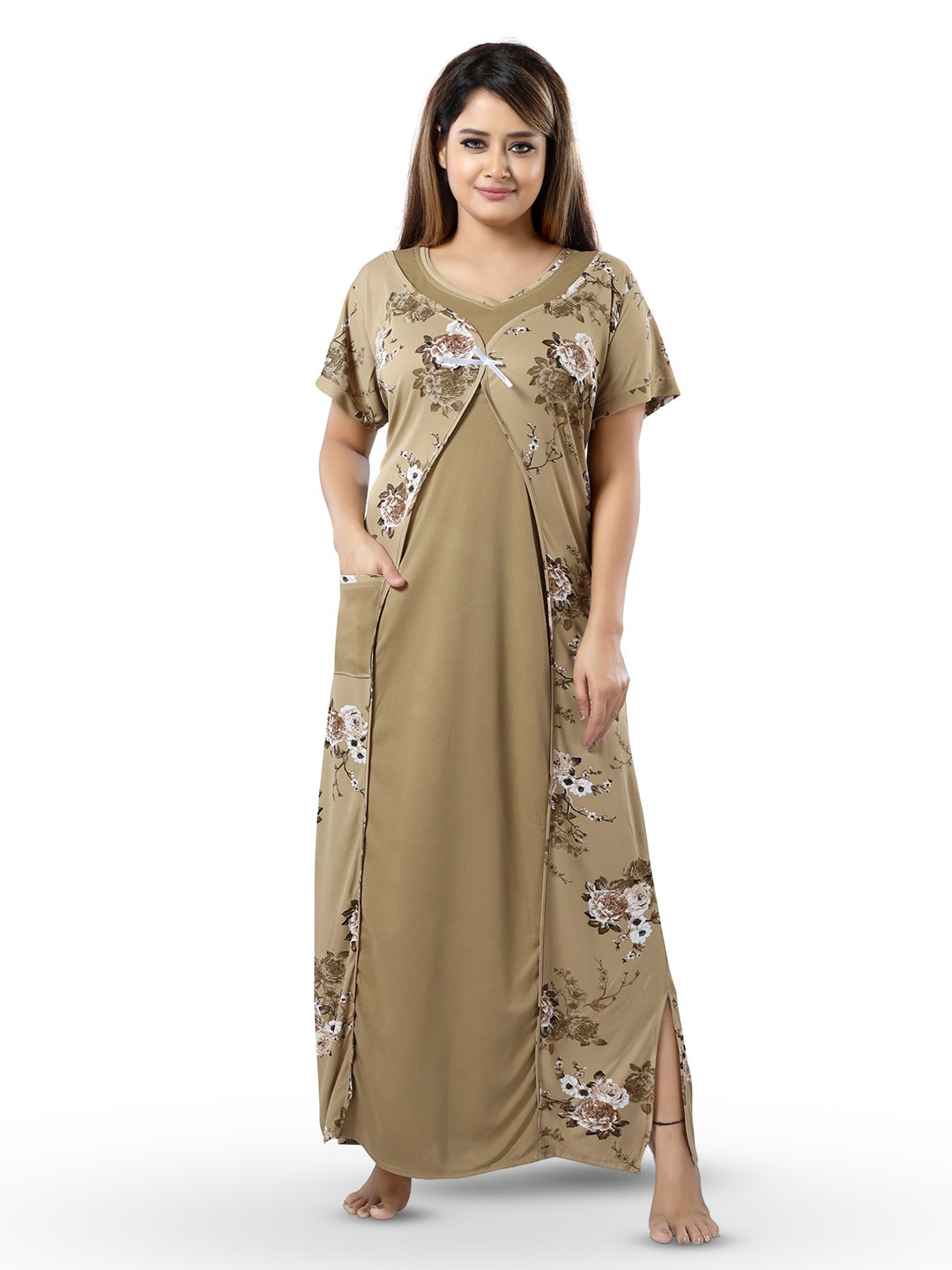 

SHOPPING STATION Floral Printed Satin Maxi Nightdress, Olive