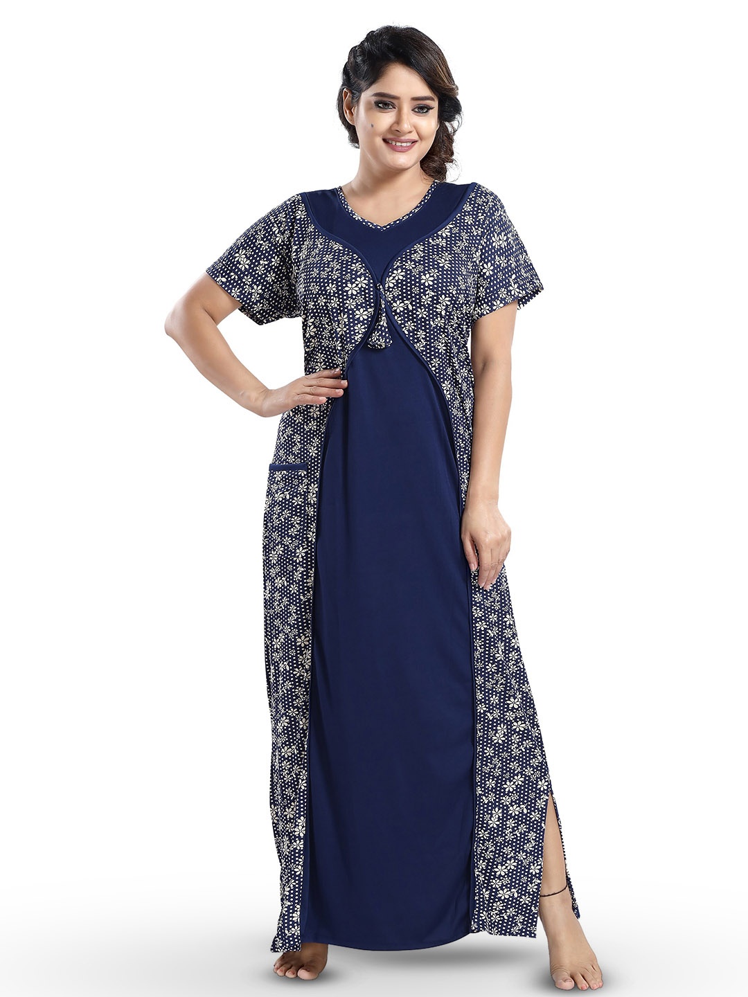 

SHOPPING STATION Floral Printed Satin Maxi Nightdress, Blue