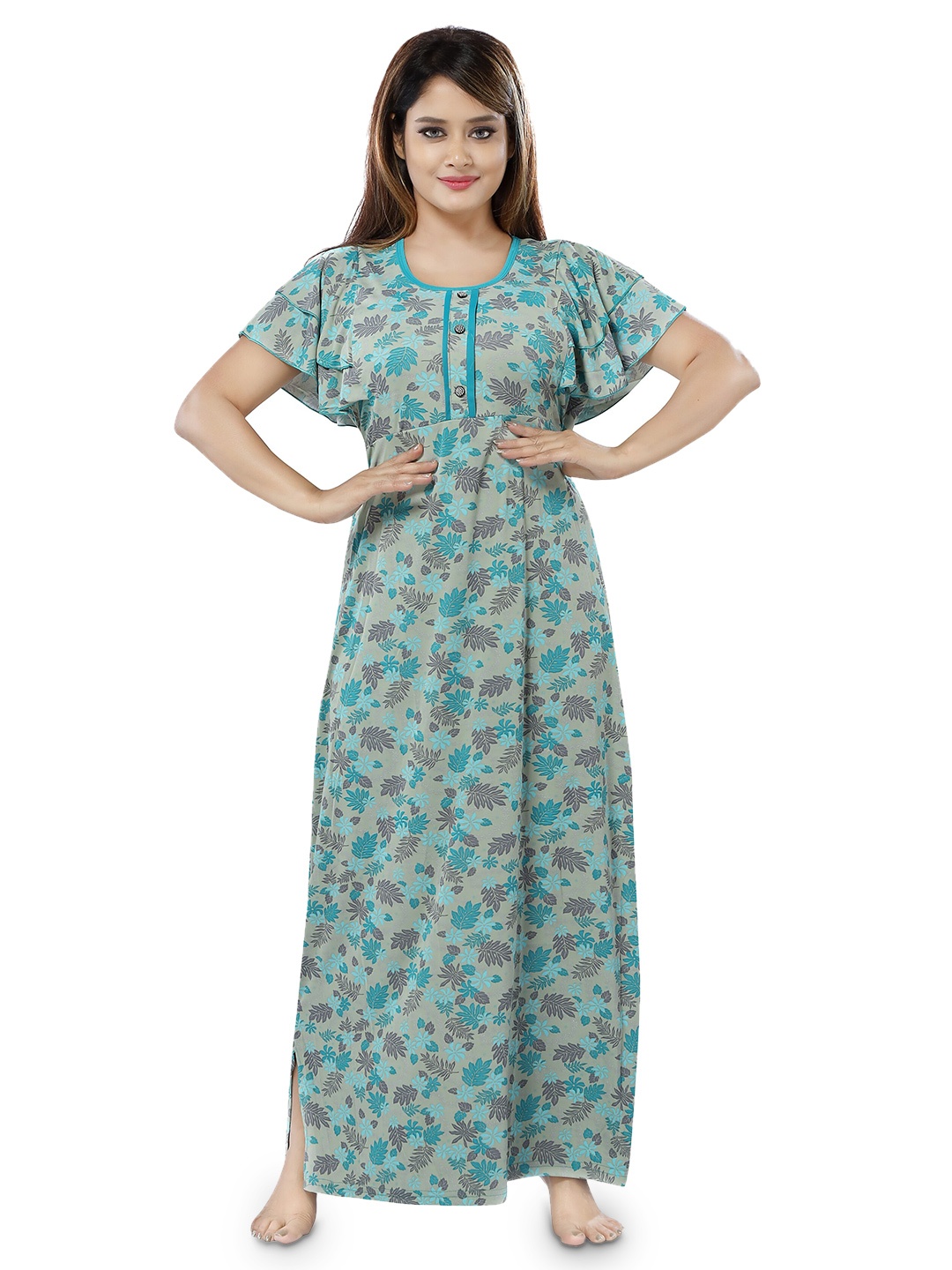 

SHOPPING STATION Floral Printed Satin Maxi Nightdress, Green