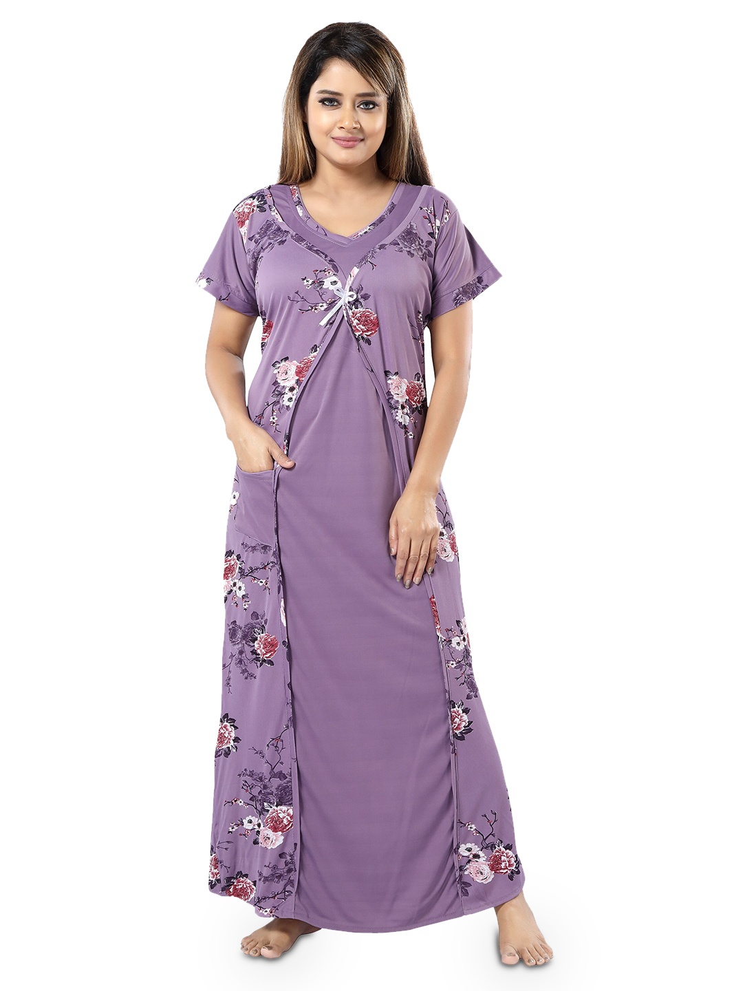 

SHOPPING STATION Floral Printed Satin Maxi Nightdress, Purple