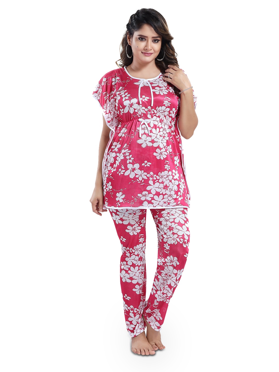 

SHOPPING STATION Floral Printed Night Suit, Pink