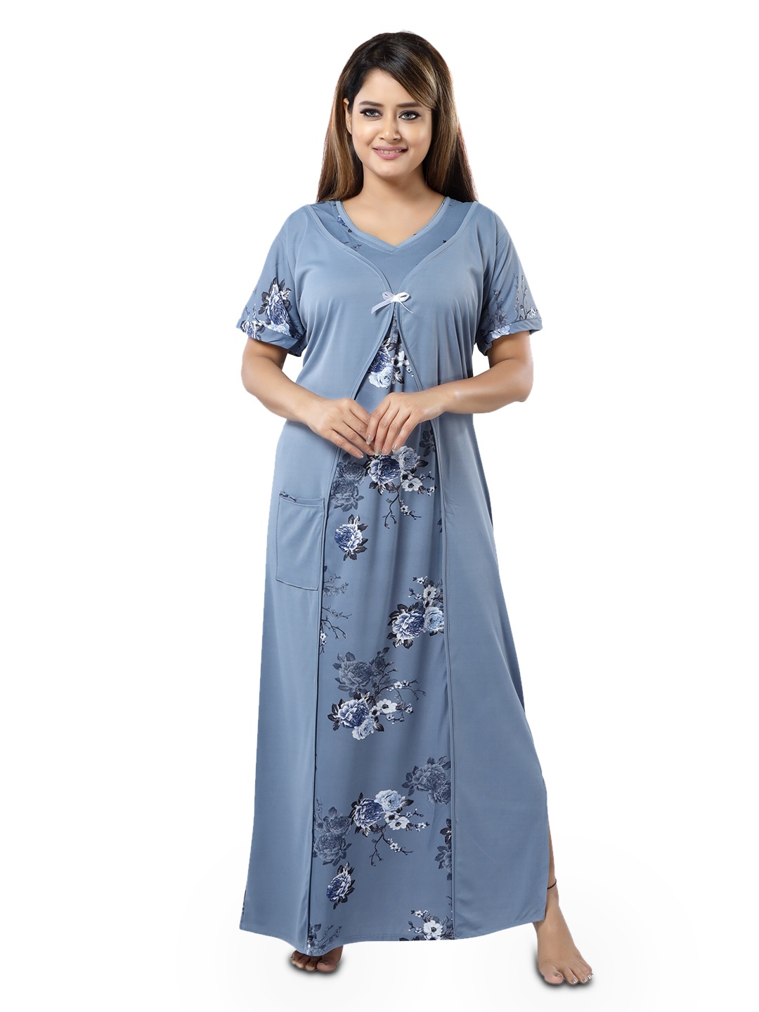 

SHOPPING STATION Floral Printed Satin Maxi Nightdress, Grey