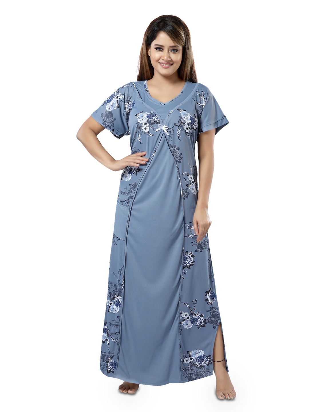 

SHOPPING STATION Floral Printed Satin Maxi Nightdress, Grey