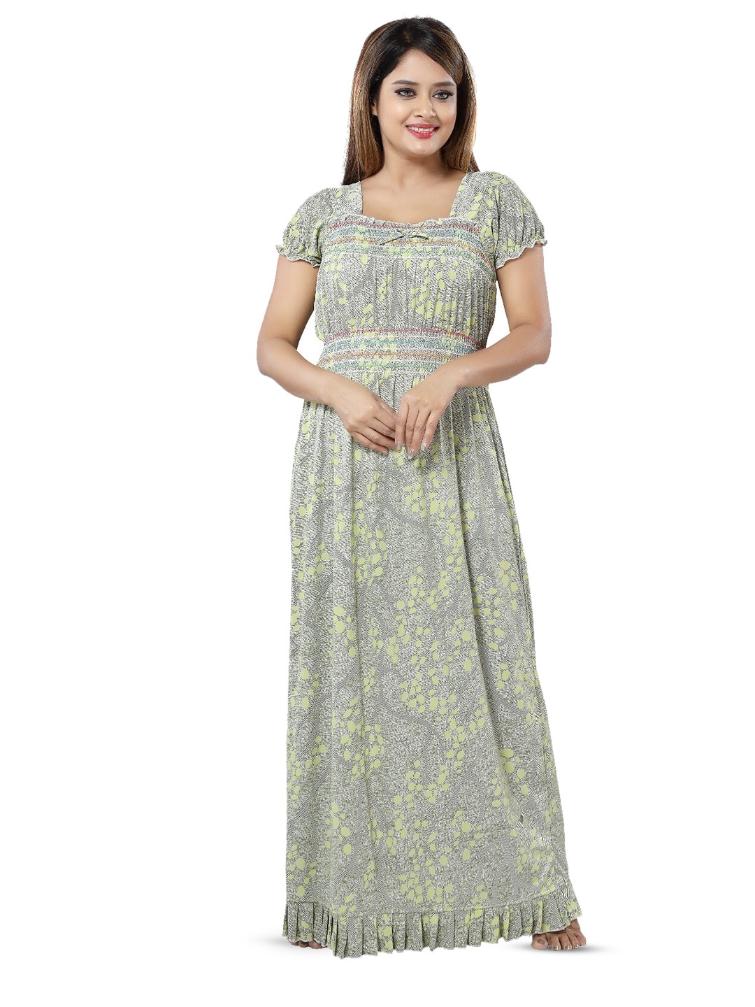 

SHOPPING STATION Abstract Printed Satin Maxi Nightdress, Green