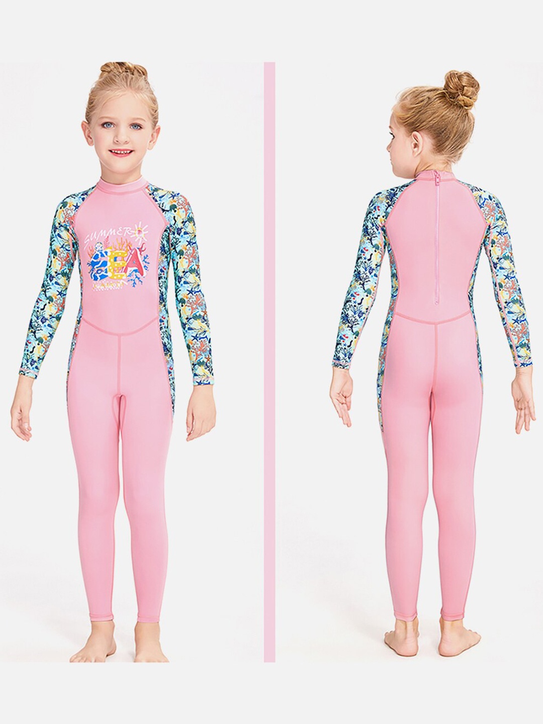 

Little Surprise Box LLP Kids Printed Full Length Swim Bodysuit, Pink