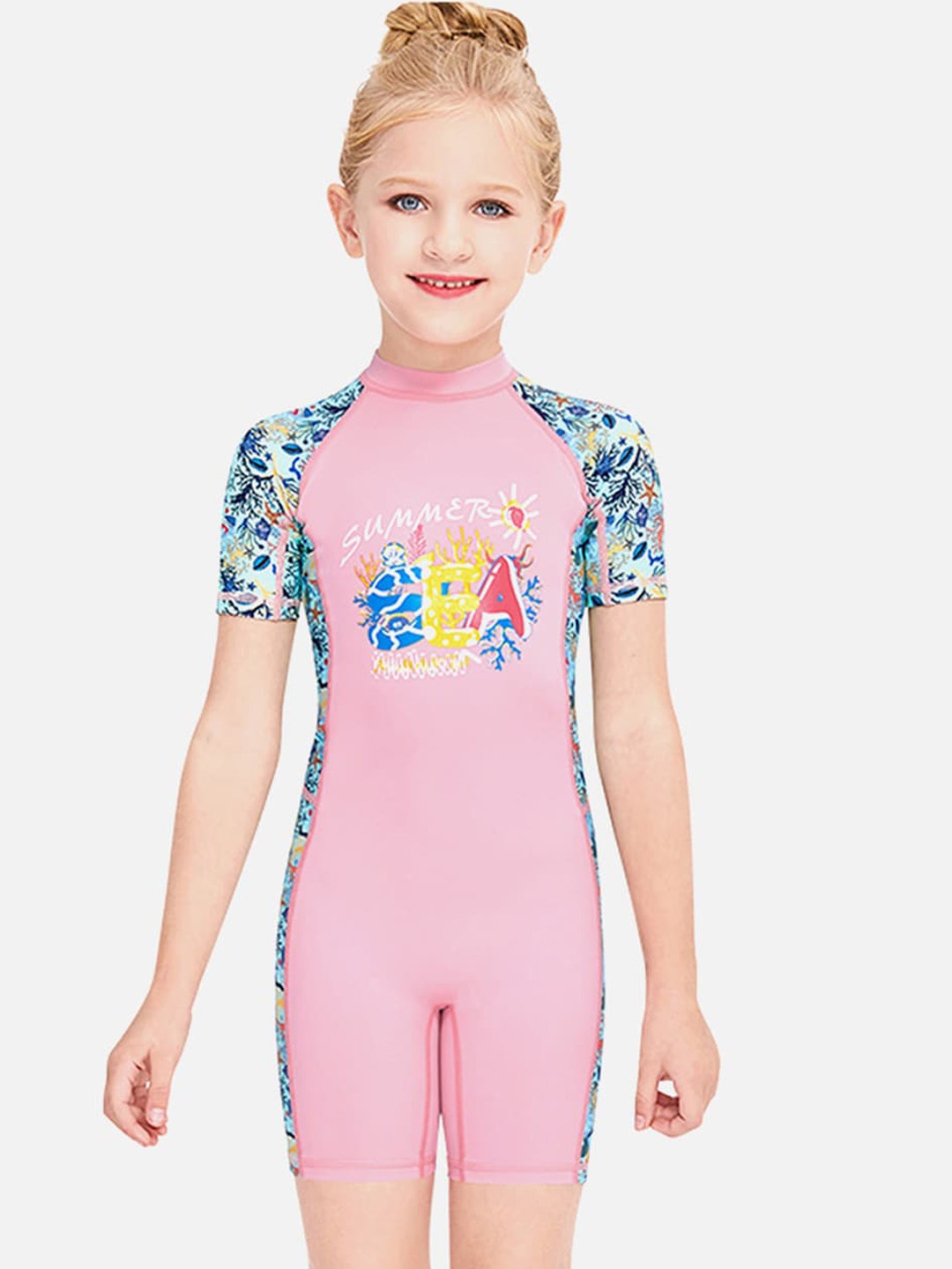 

Little Surprise Box LLP Kids Printed Half Sleeves Swimwear Legsuit, Pink