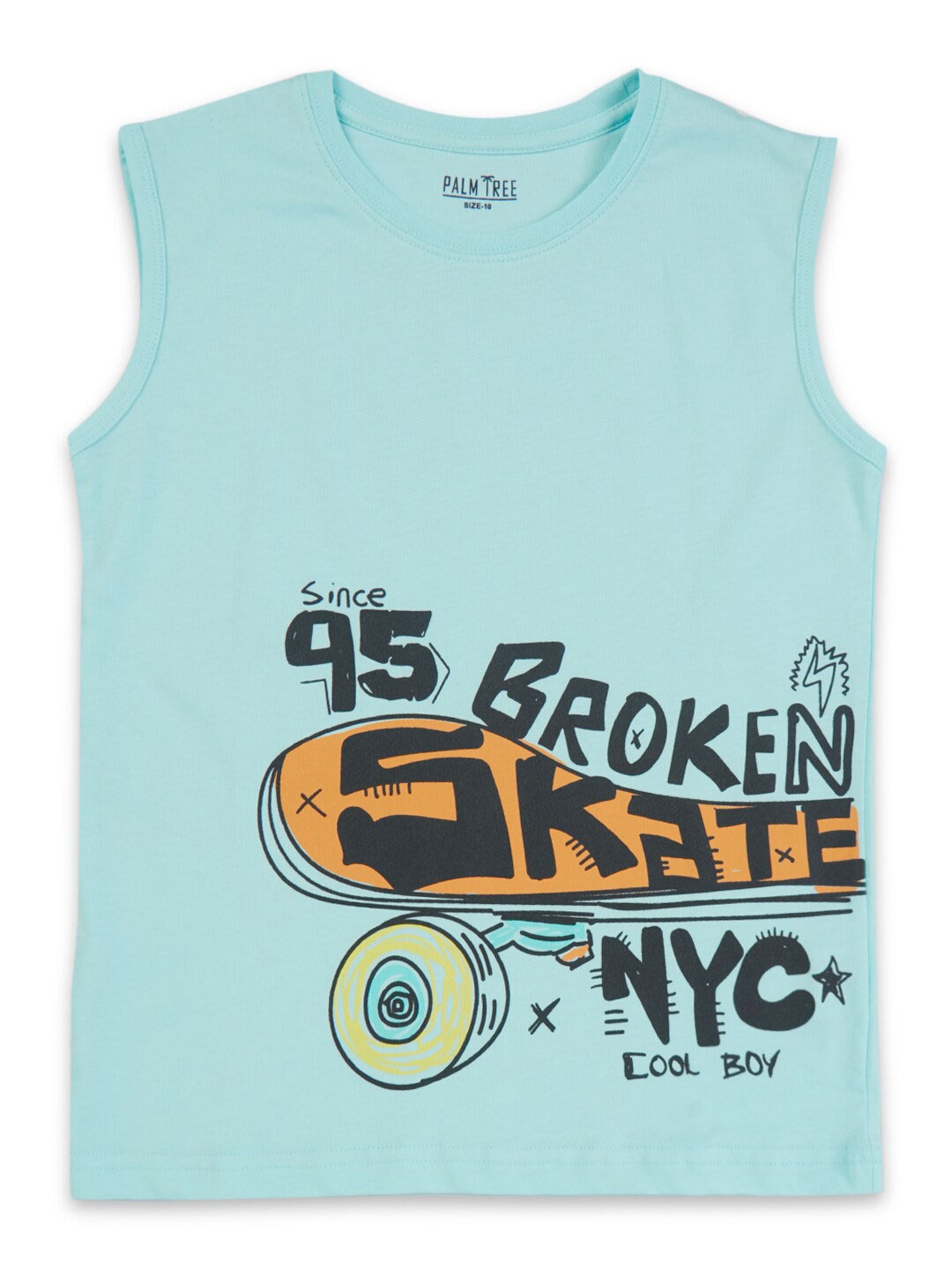 

Palm Tree Boys Typography Printed Round Neck Cotton T-shirt, Blue