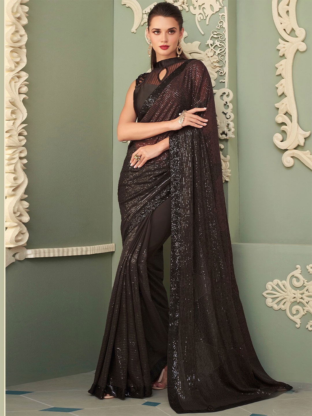 

ODETTE Silk Blend Saree, Maroon