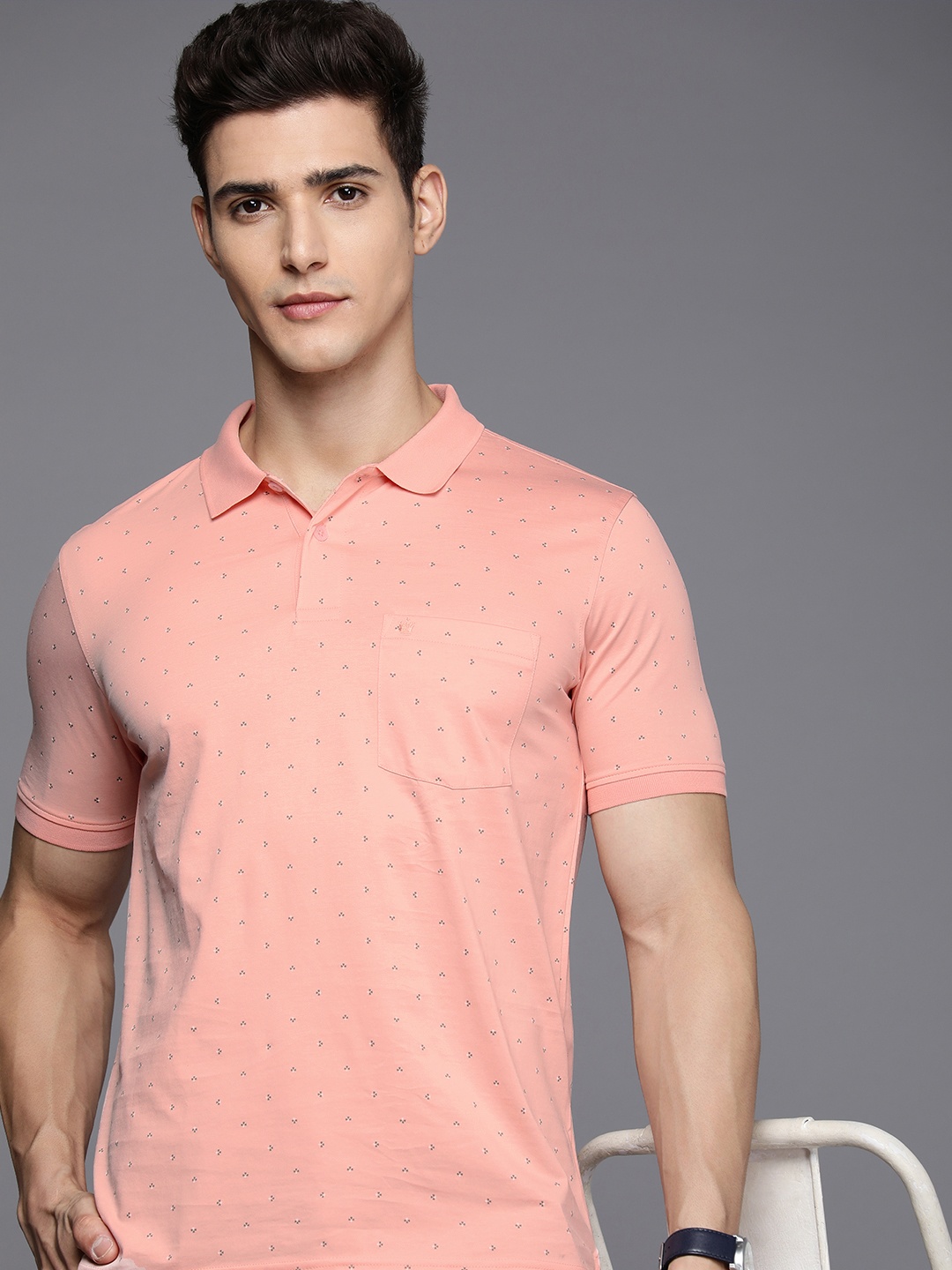 

Louis Philippe Men Printed Cotton Polo Collar T-Shirt, Pink