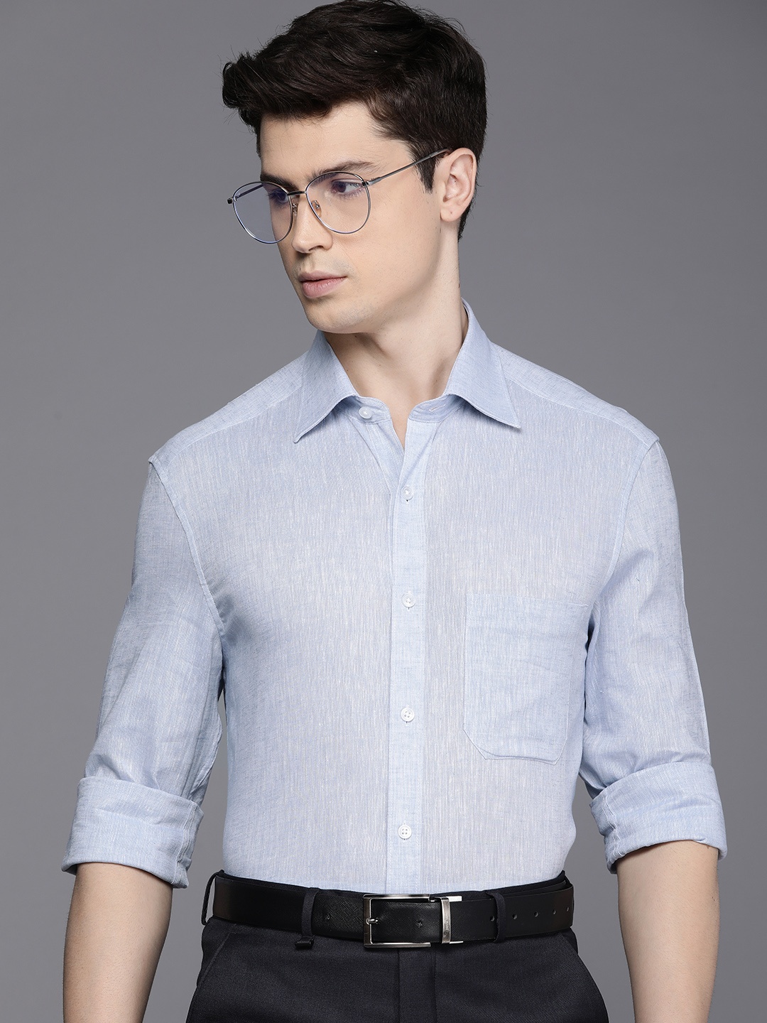 

Louis Philippe Men Linen Cotton Formal Shirt, Blue