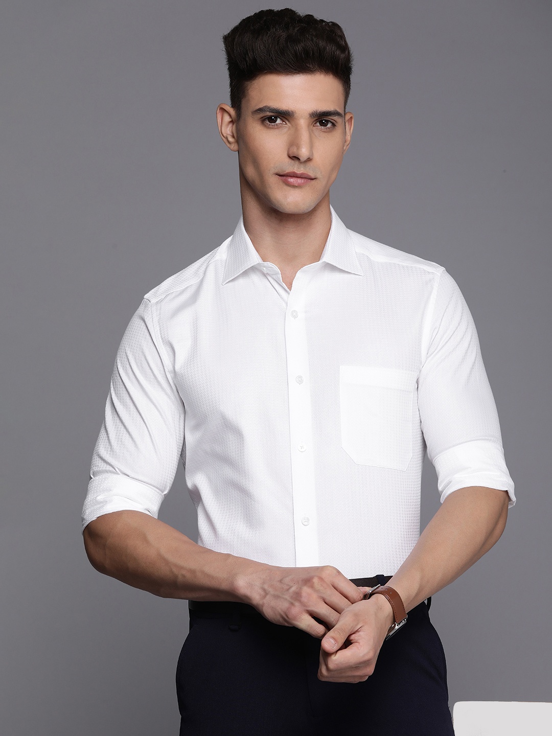 

Louis Philippe Pure Cotton Textured Formal Shirt, White