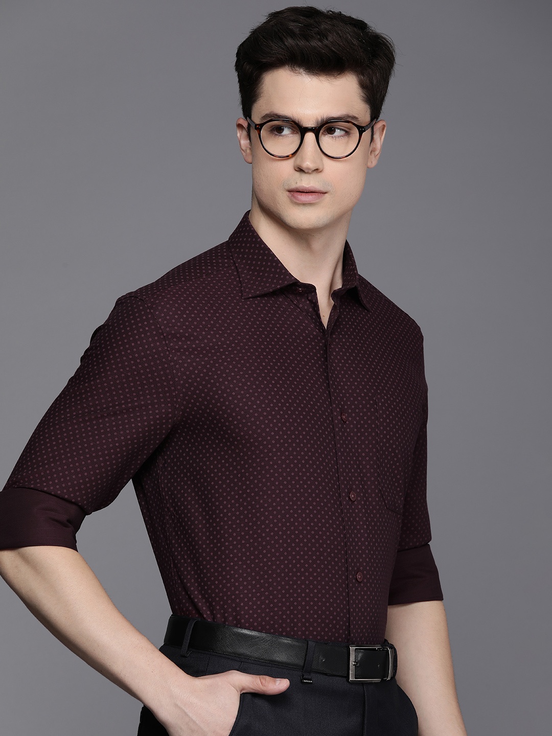

Louis Philippe Men Opaque Printed Pure Cotton Formal Shirt, Maroon