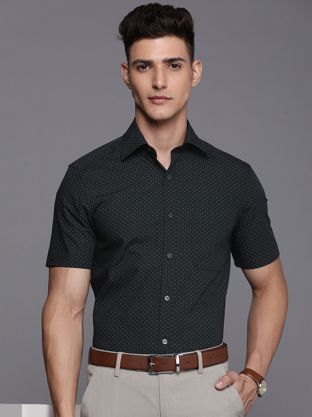 

Louis Philippe Men Opaque Printed Formal Shirt, Black