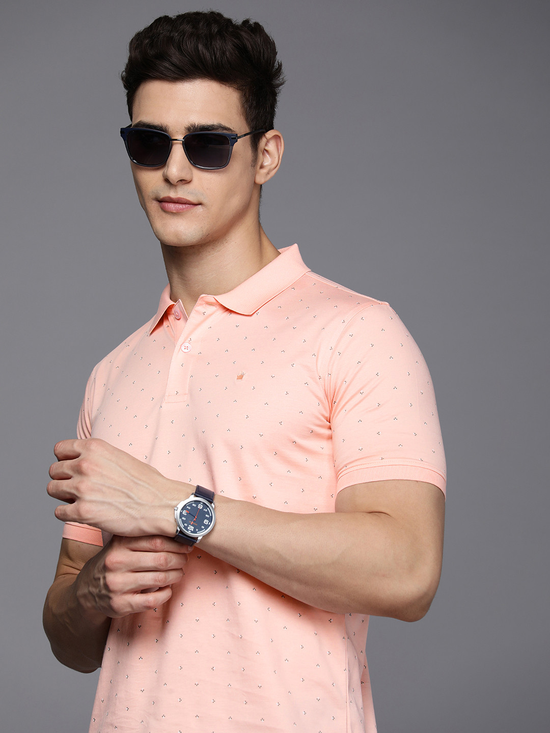 

Louis Philippe Printed Polo Collar Pure Cotton T-shirt, Pink