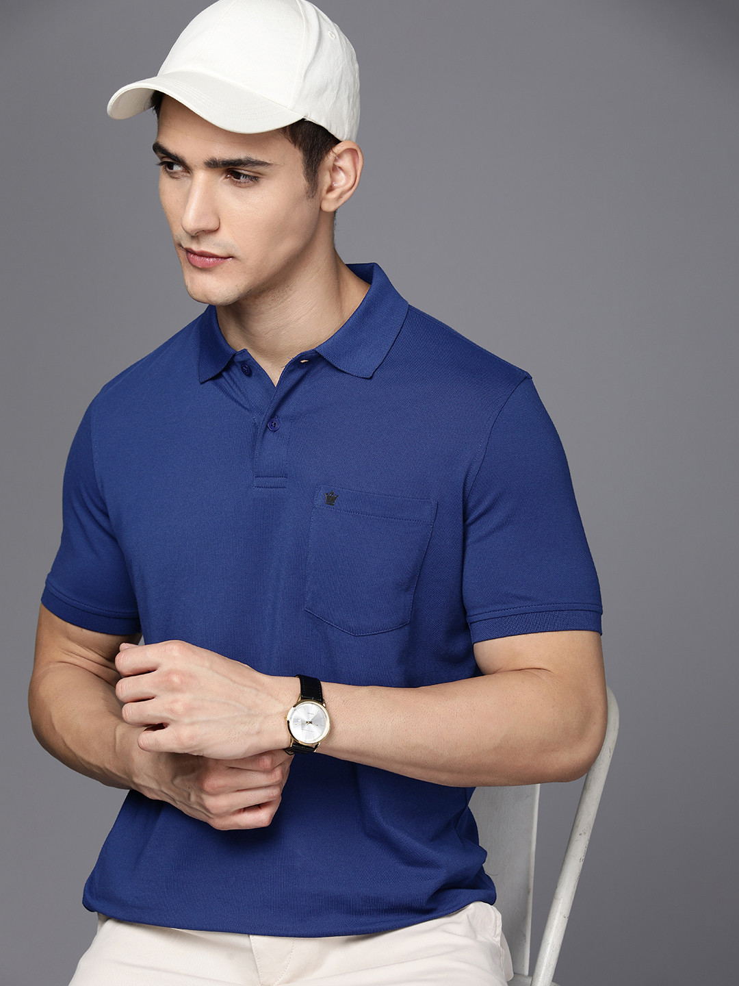 

Louis Philippe Solid Polo Collar Pure Cotton T-shirt, Blue