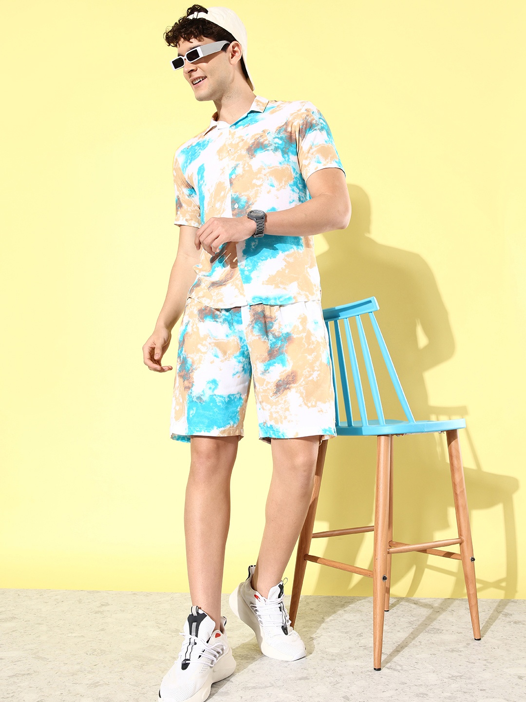 

CS LIFE Men Pure Cotton Printed Shirt & Shorts Co-Ords Set, Multi