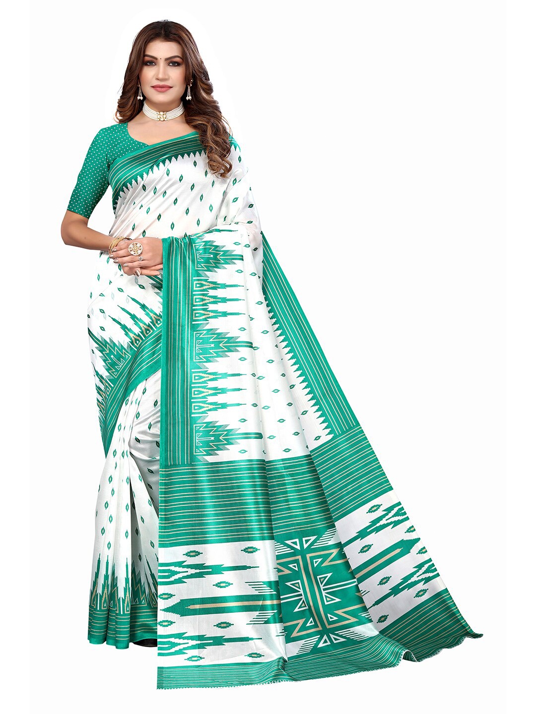 

KALINI Ethnic Motifs Printed Saree, White