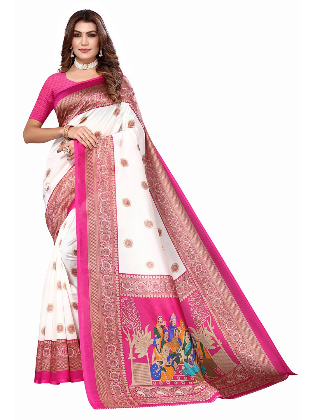 

KALINI Ethnic Motifs Printed Saree, White