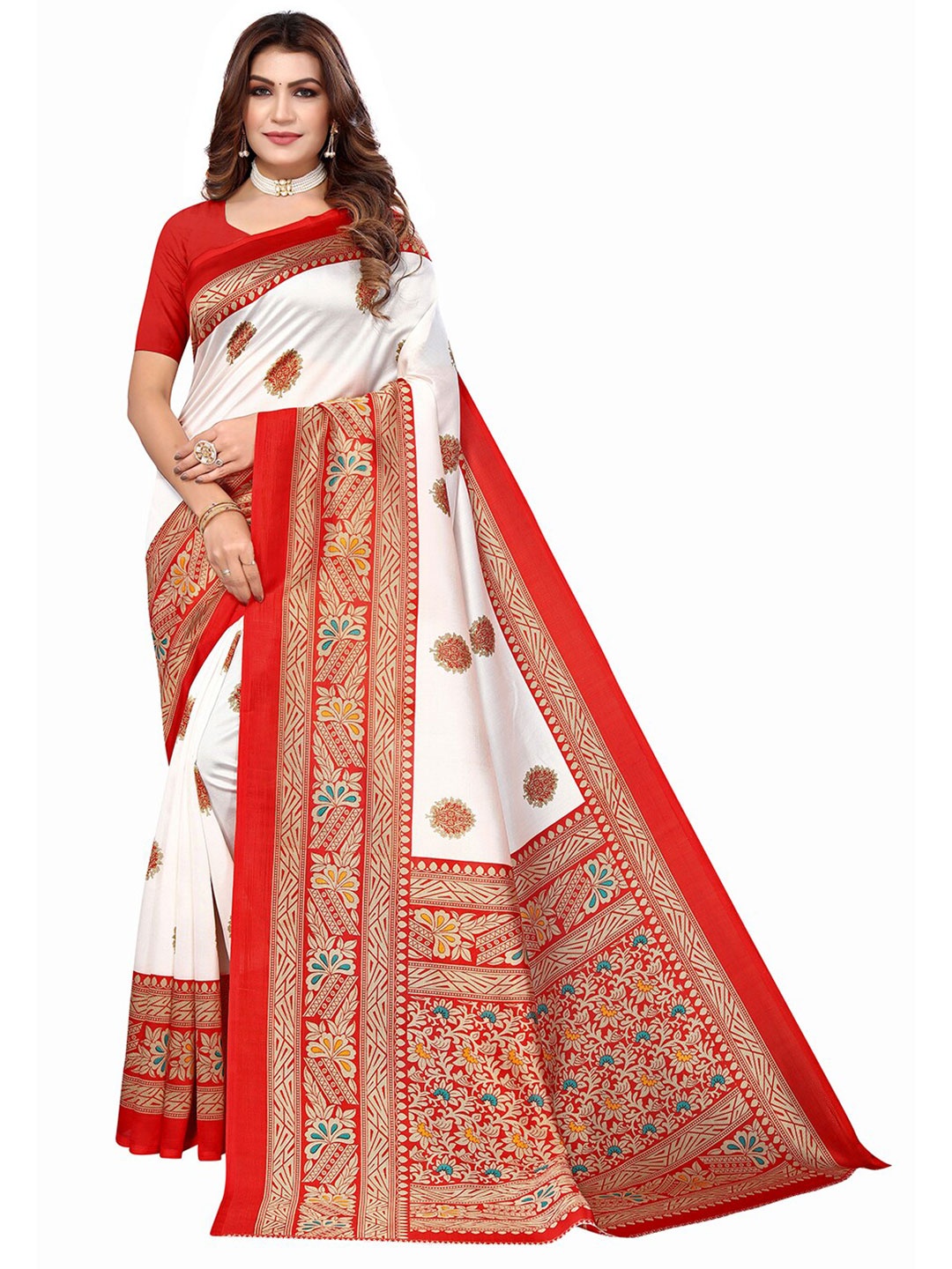 

KALINI Ethnic Motifs Printed Saree, White