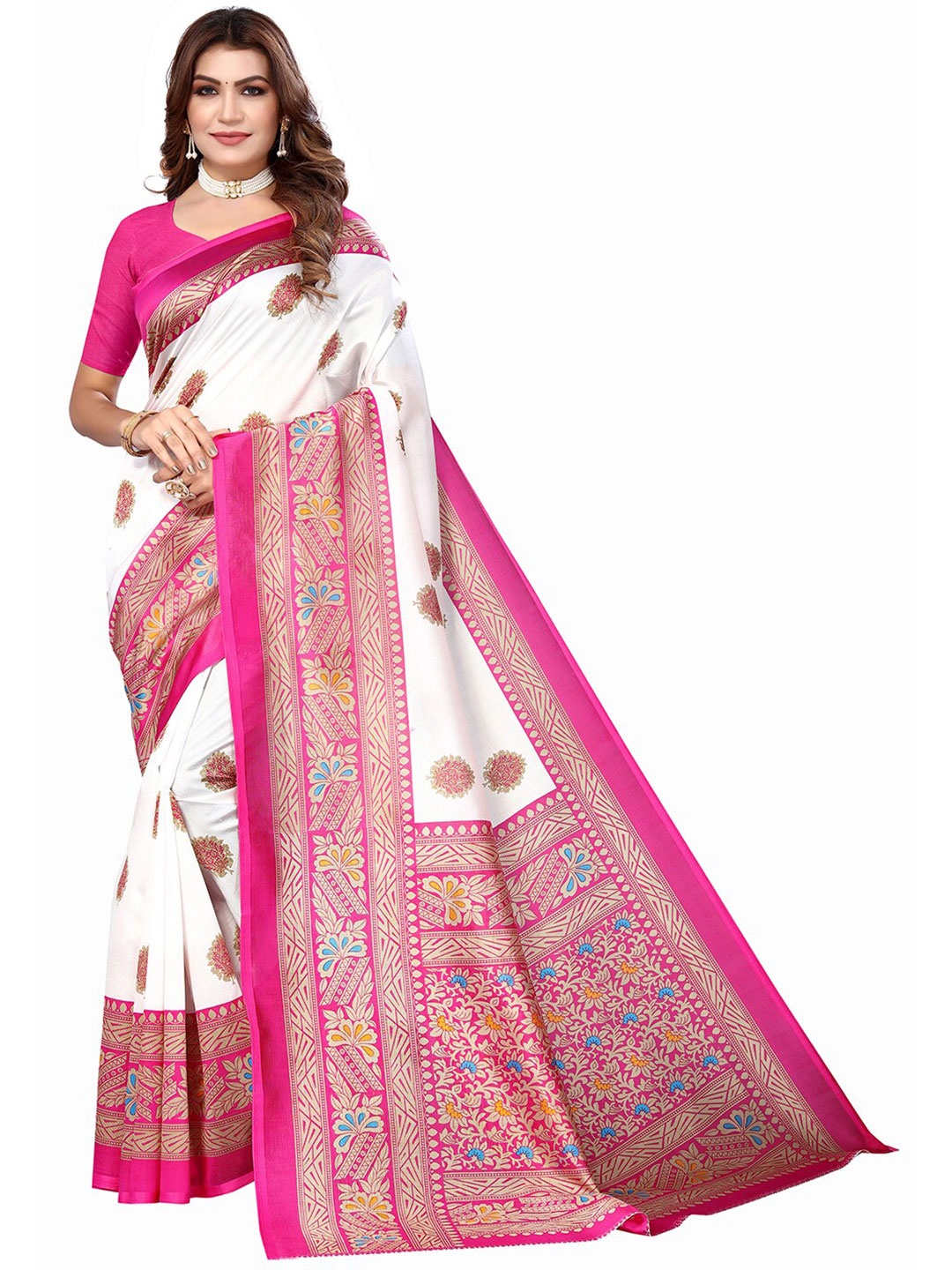 

KALINI Ethnic Motifs Printed Saree, White