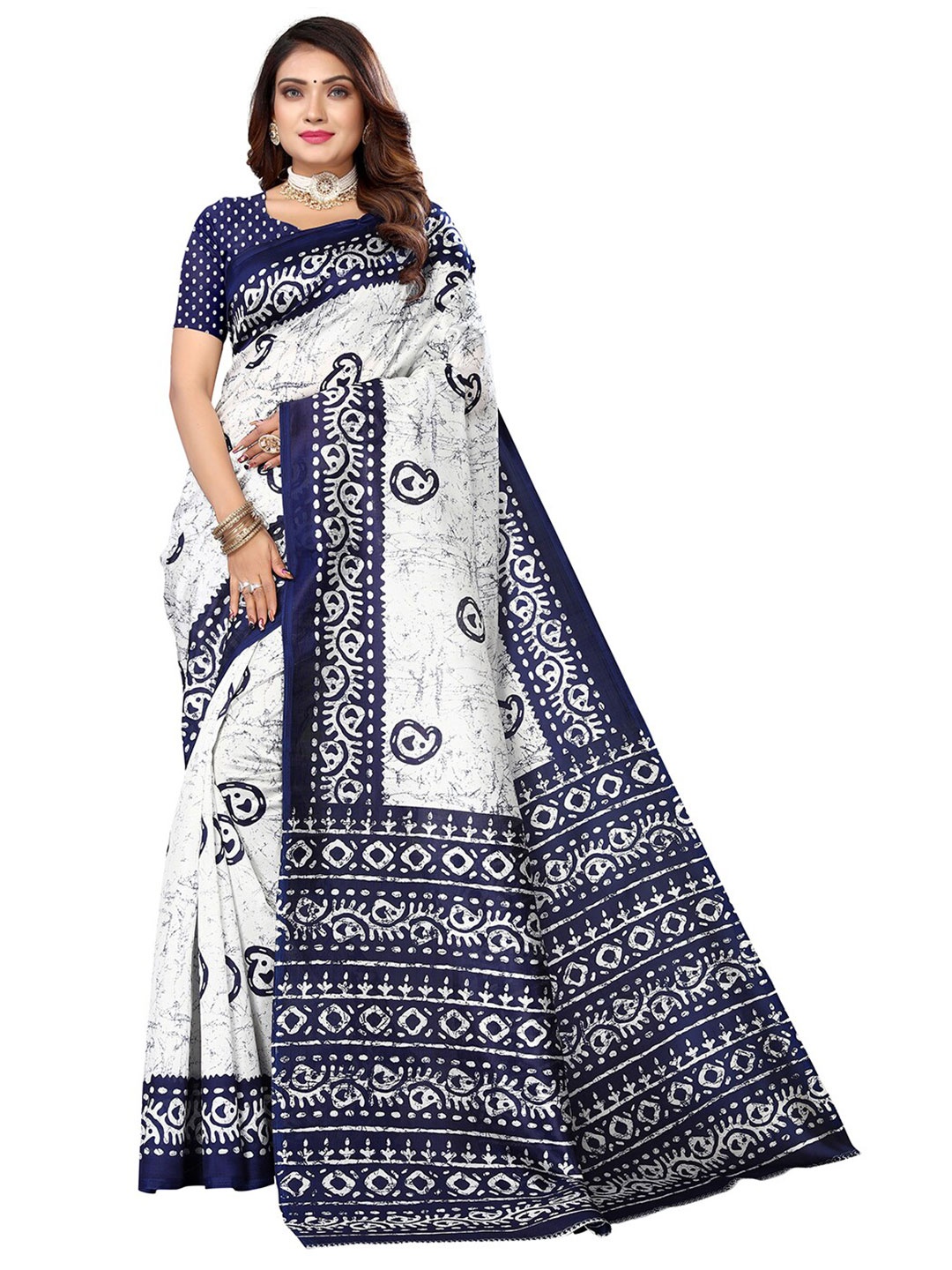

KALINI Ethnic Motifs Printed Saree, Off white
