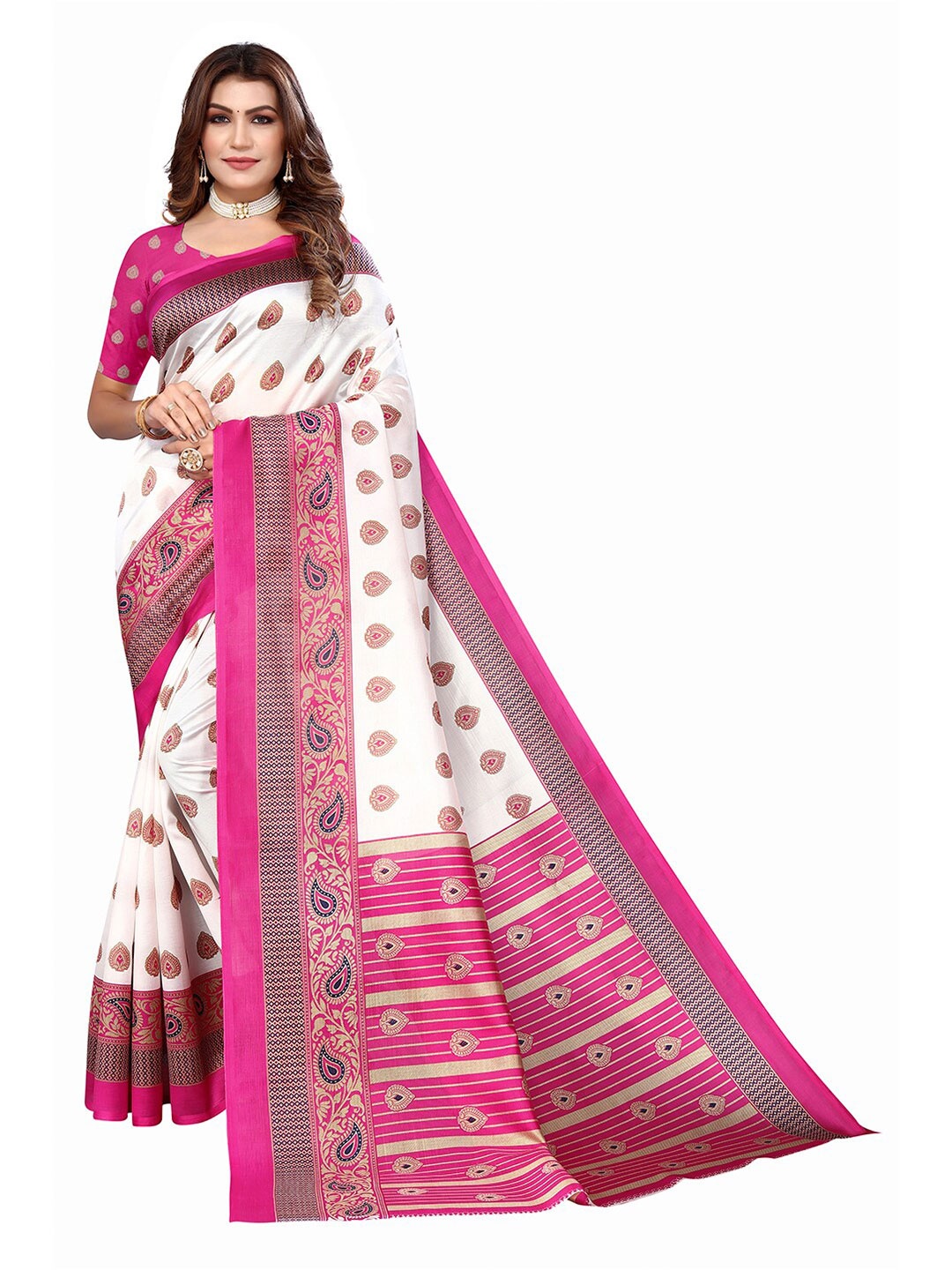 

KALINI Ethnic Motifs Printed Saree, White