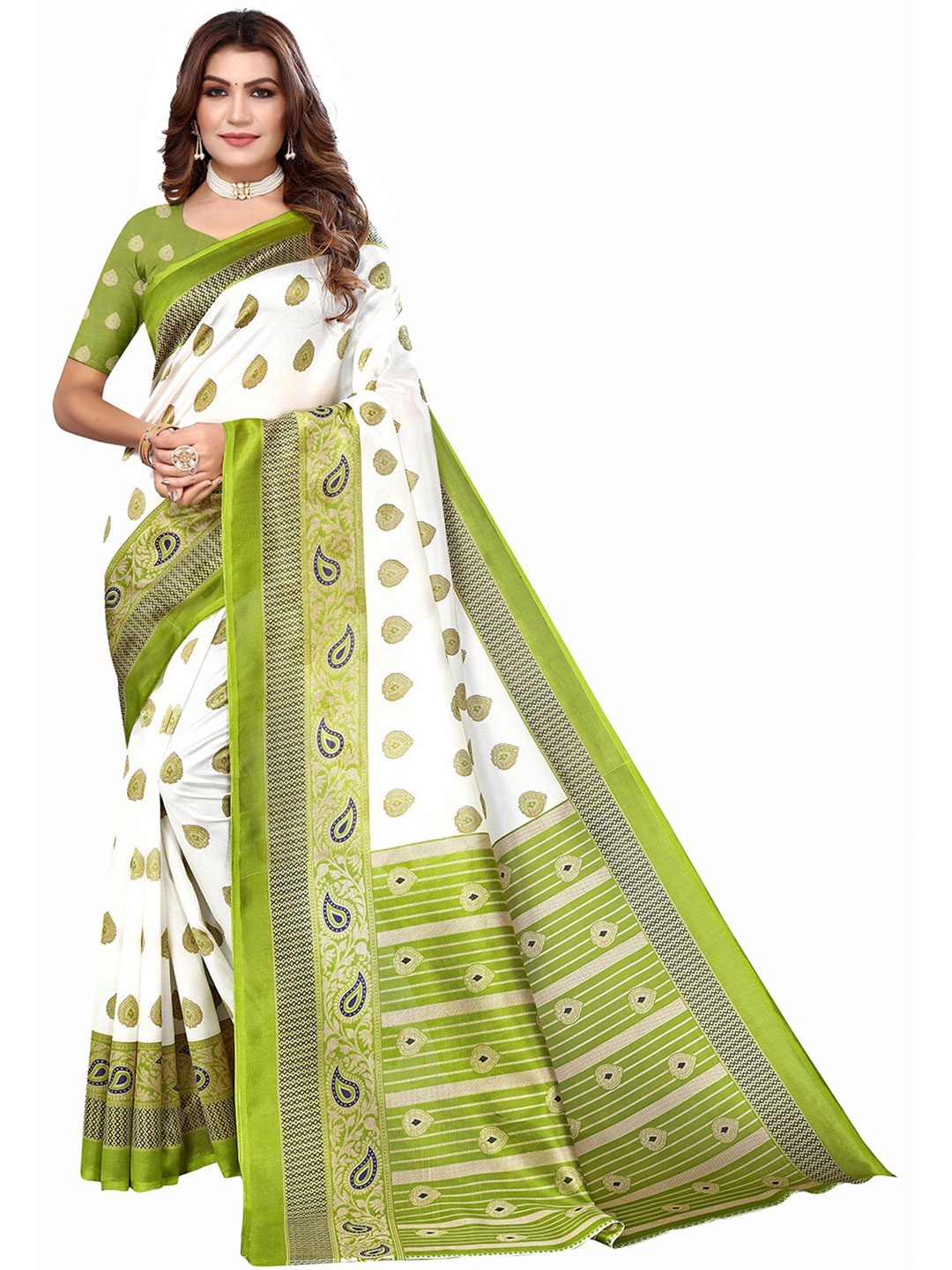 

KALINI Ethnic Motifs Printed Saree, White