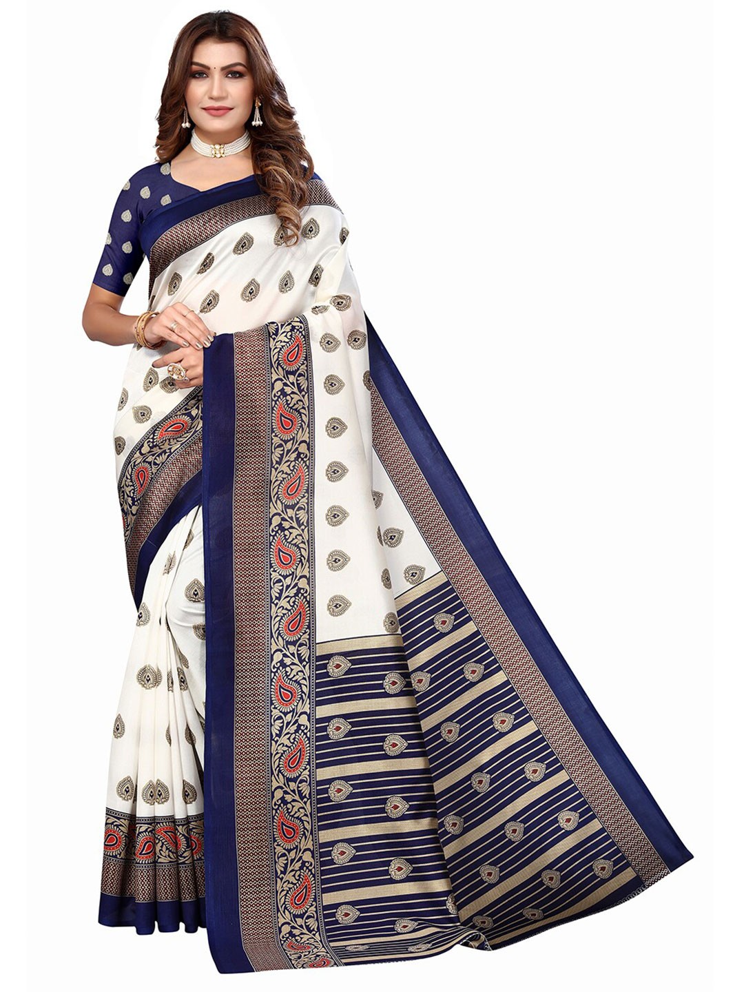 

KALINI Ethnic Motifs Woven Design Zari Saree, White