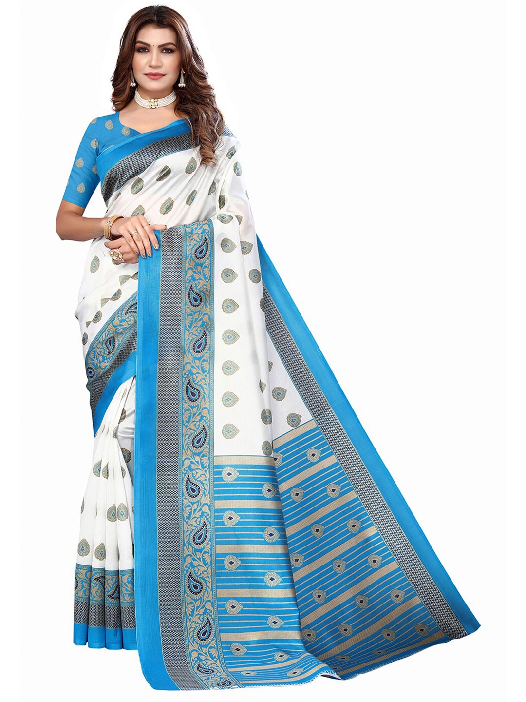 

KALINI Ethnic Motifs Printed Saree, White