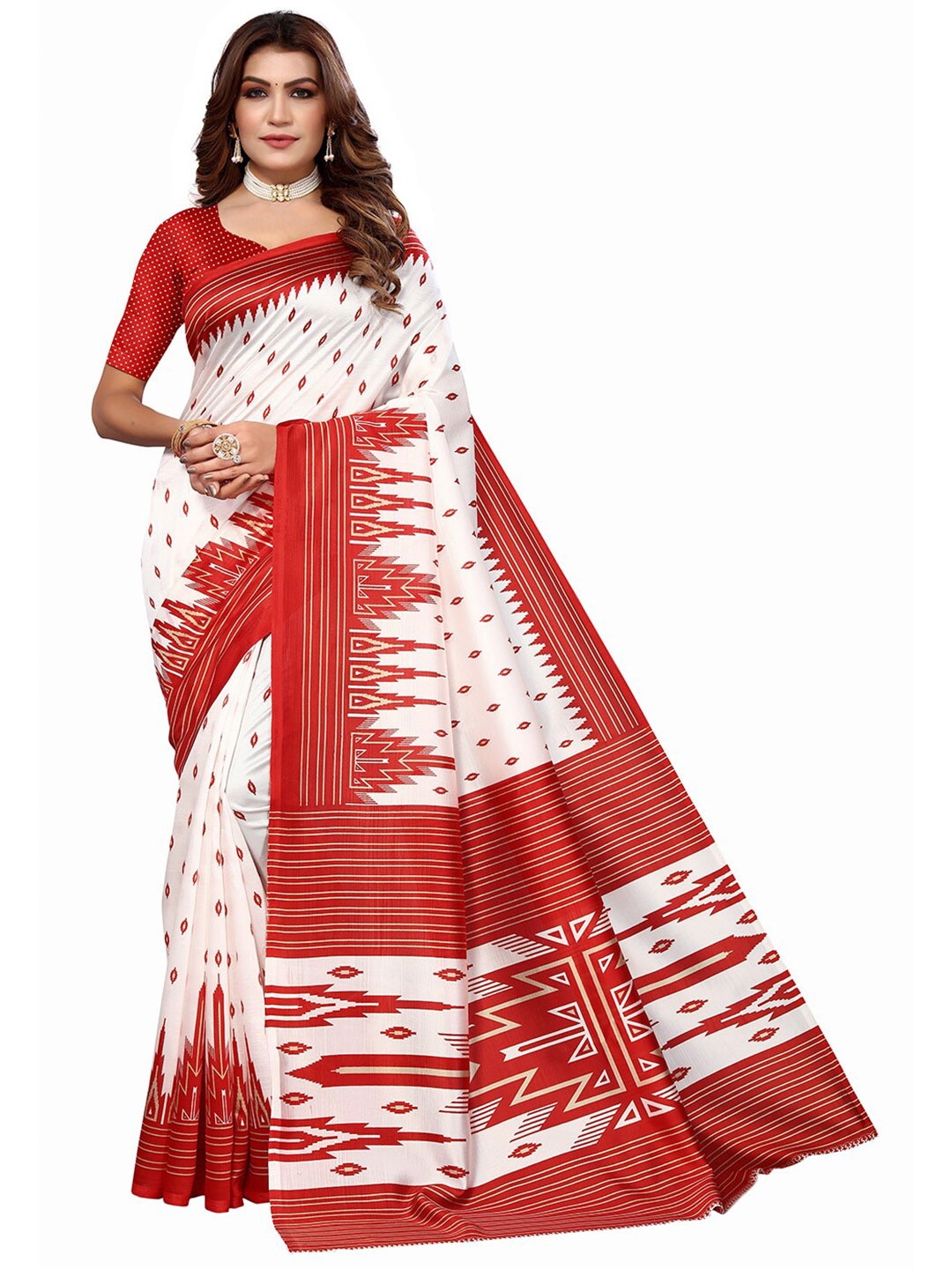 

KALINI Ethnic Motifs Printed Saree, White