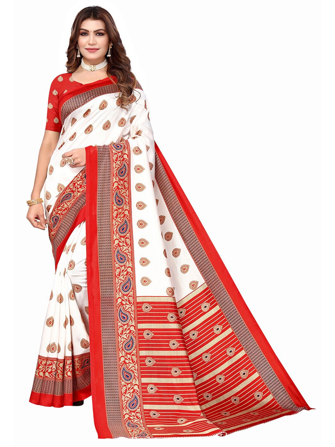 

KALINI Ethnic Motifs Printed Saree, White