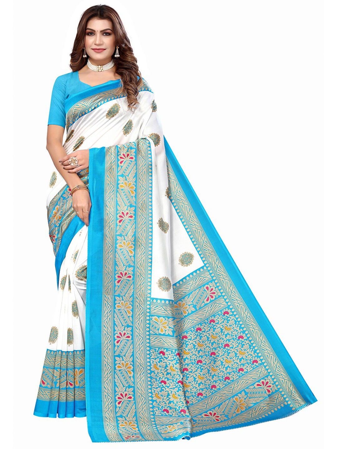 

KALINI Ethnic Motifs Woven Design Zari Saree, White