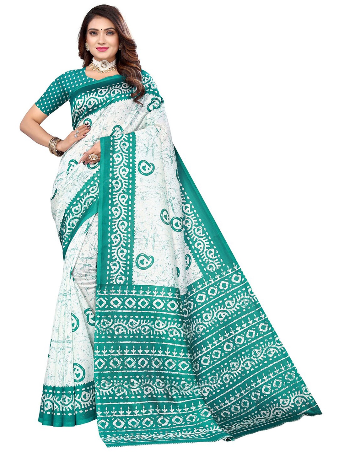 

KALINI Paisley Printed Saree, Off white