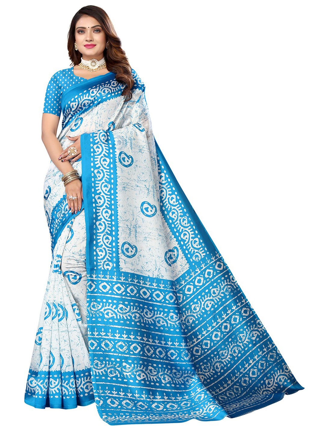 

KALINI Ethnic Motifs Printed Saree, Off white