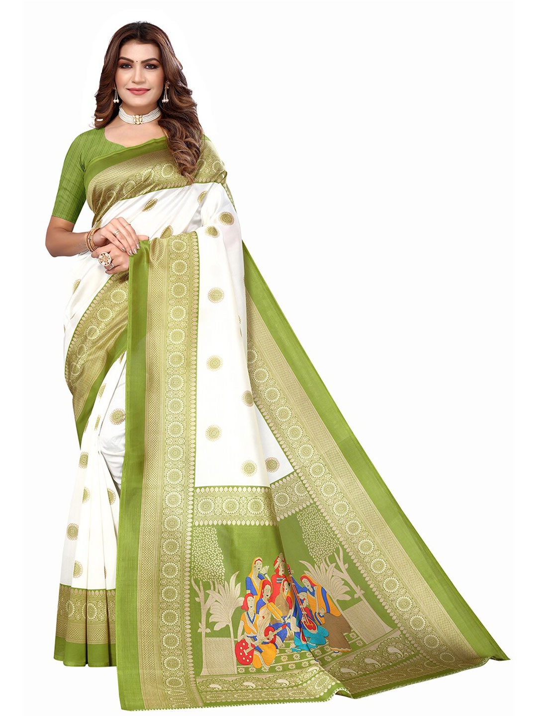 

KALINI Ethnic Motifs Woven Design Zari Saree, White
