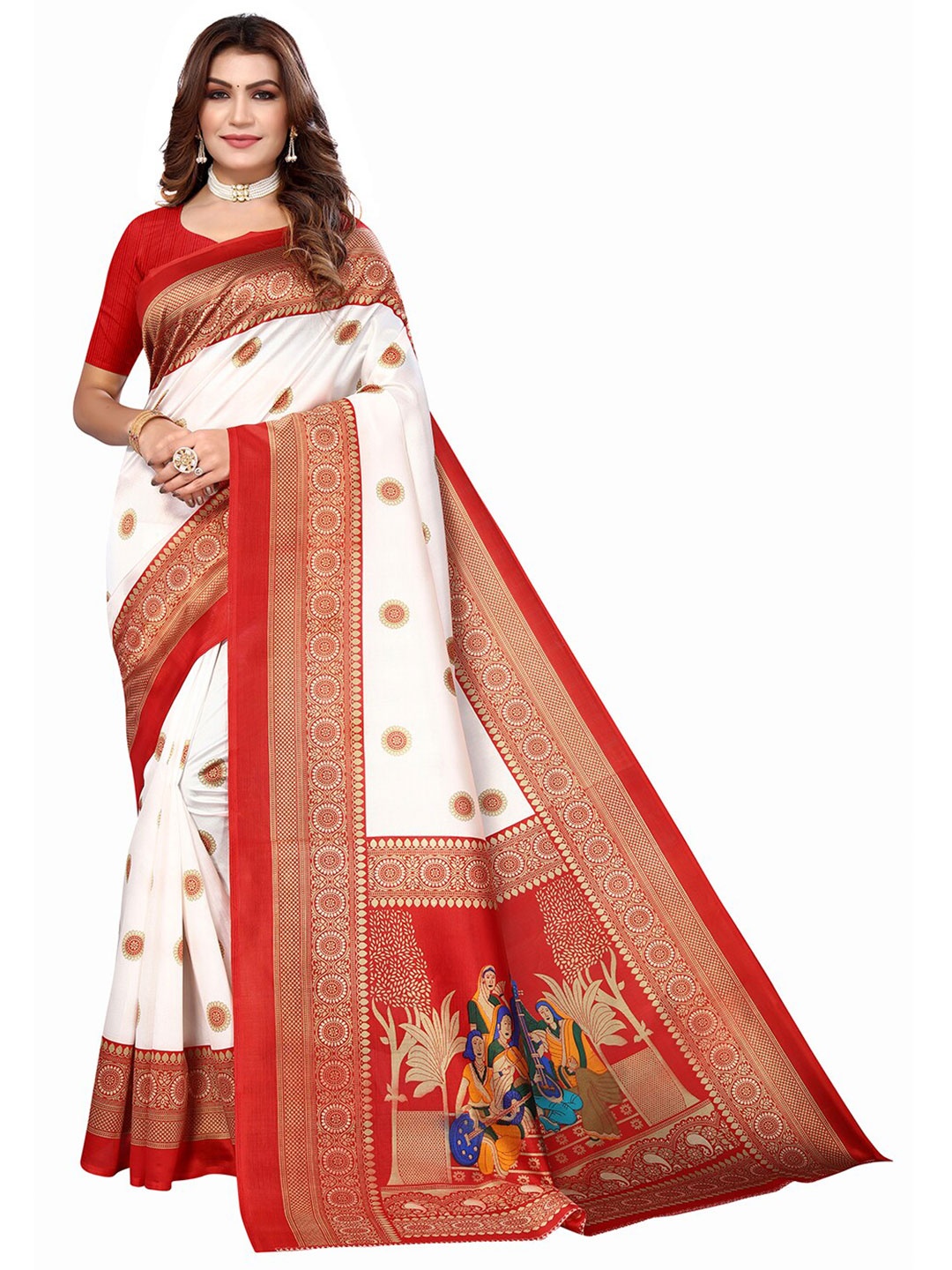 

KALINI Ethnic Motifs Woven Design Zari Saree, White