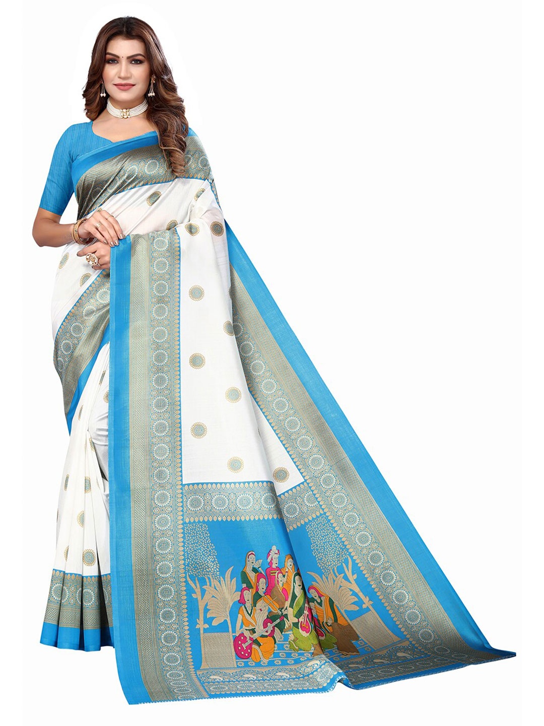 

KALINI Ethnic Motifs Woven Design Zari Saree, White