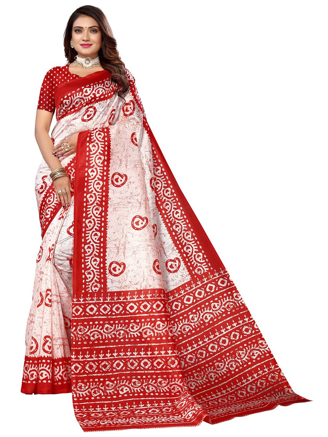

KALINI Ethnic Motifs Printed Saree, Off white