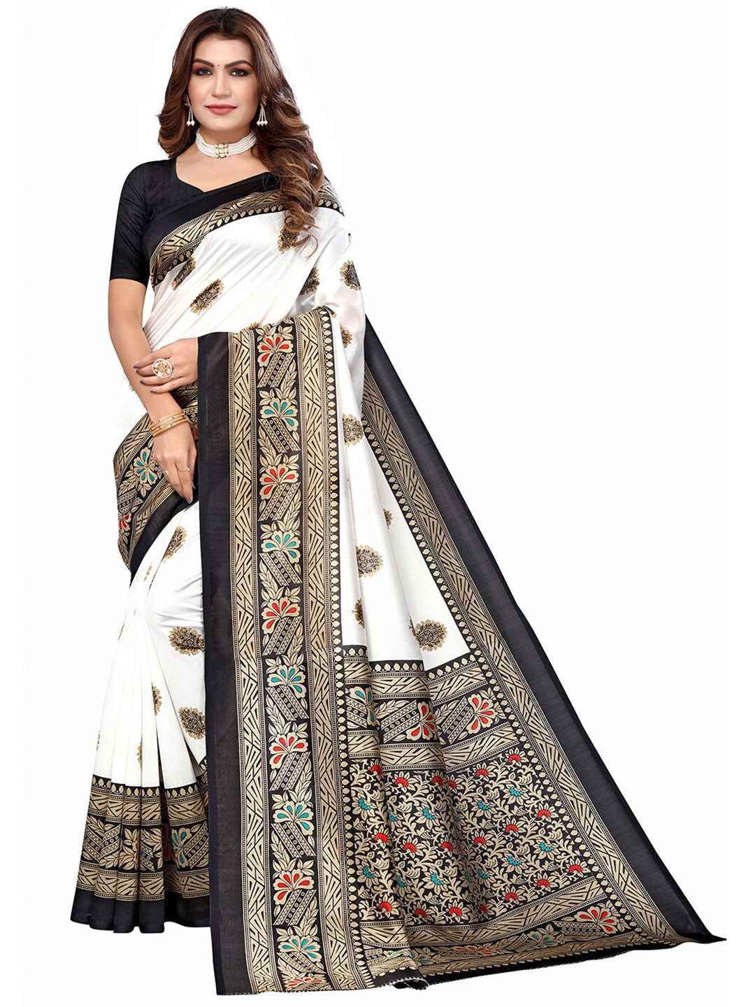 

KALINI Ethnic Motif Printed Saree, White