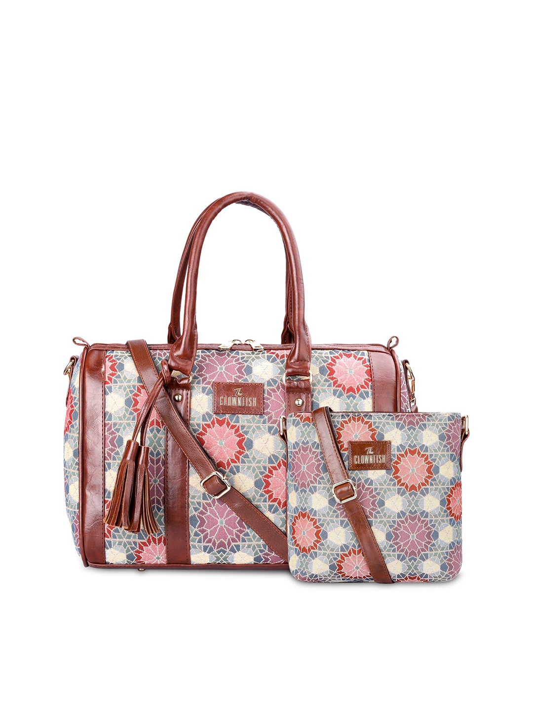 

THE CLOWNFISH Linda & Lorna Pack Of 2 Printed Leather Structured Handheld Bag With Tassel, Pink