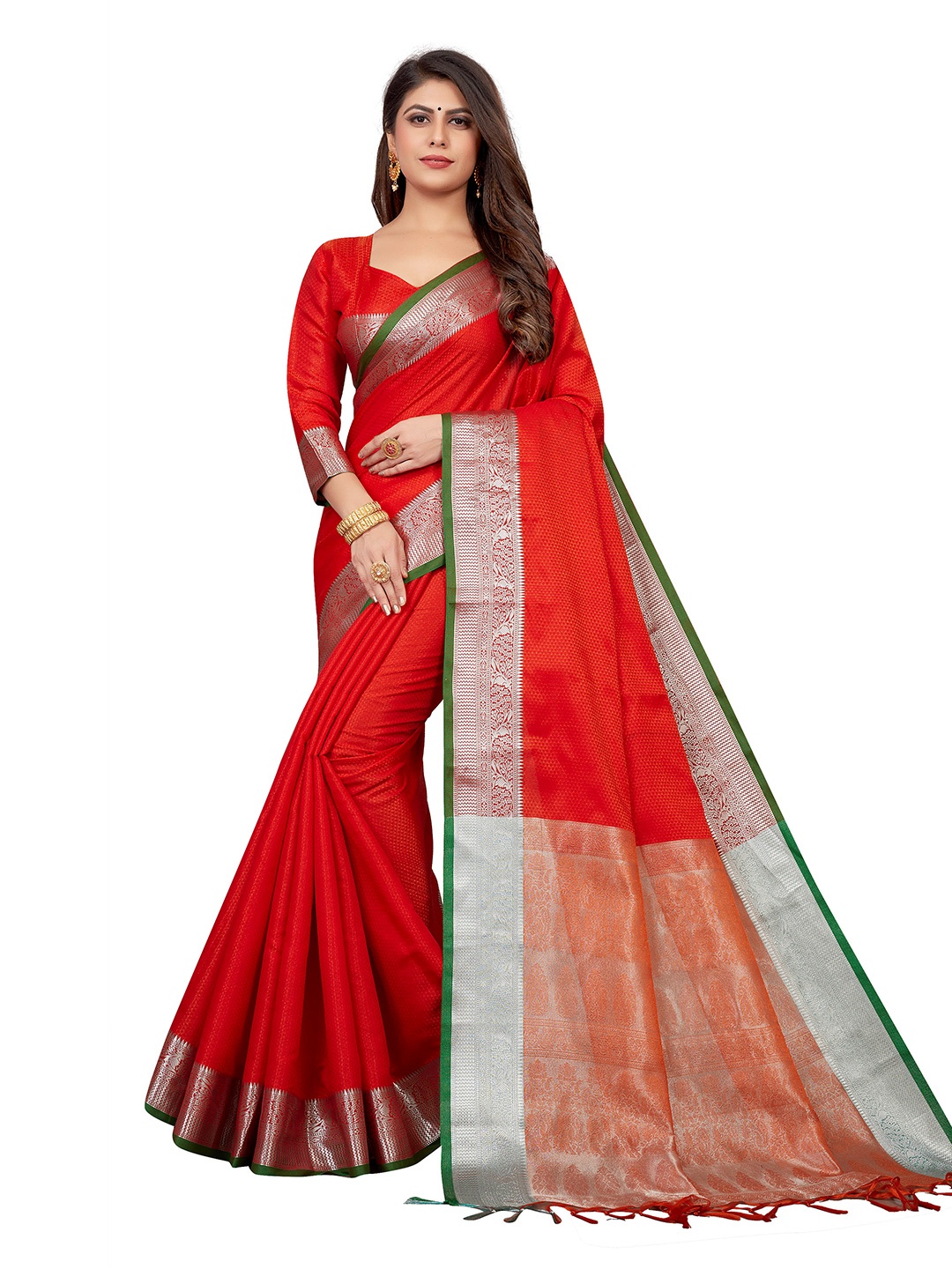 

VENISA Woven Design Zari Saree, Red