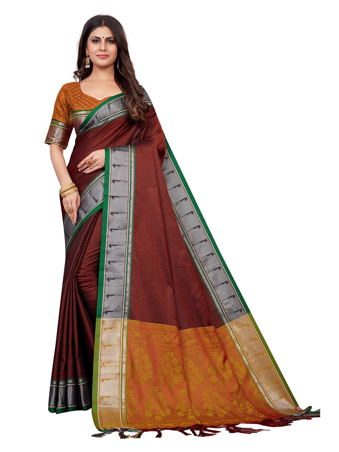 

VENISA Ethnic Motifs Woven Design Saree, Maroon