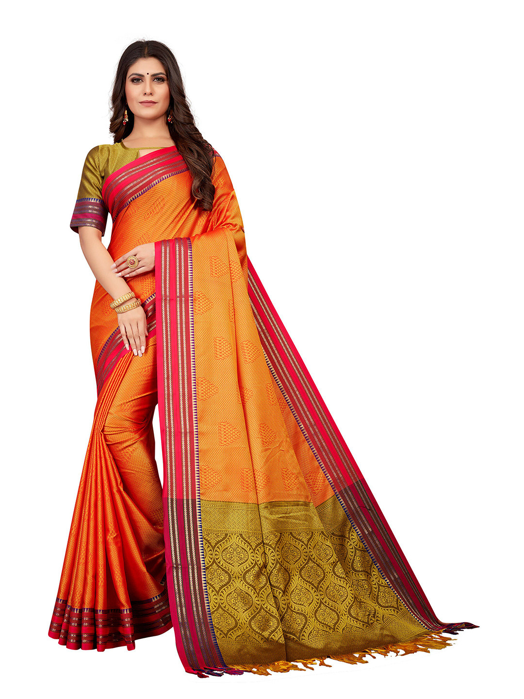 

VENISA Ethnic Motif Woven Design Zari Saree, Orange