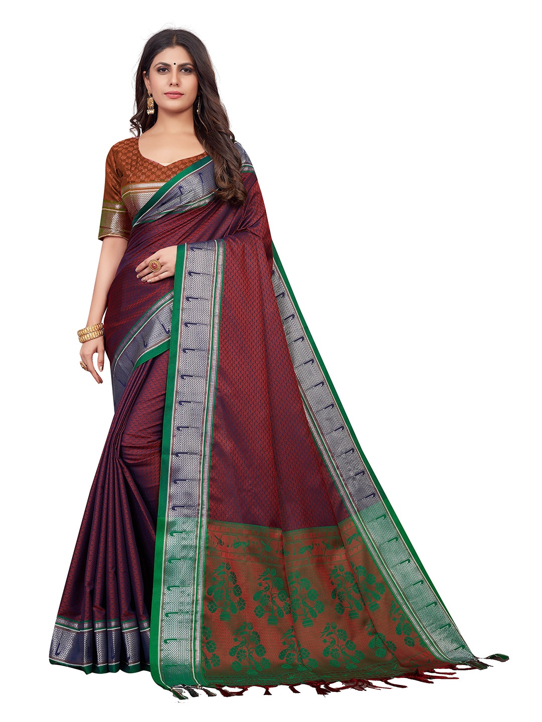 

VENISA Ethnic Motif Woven Design Zari Saree, Maroon