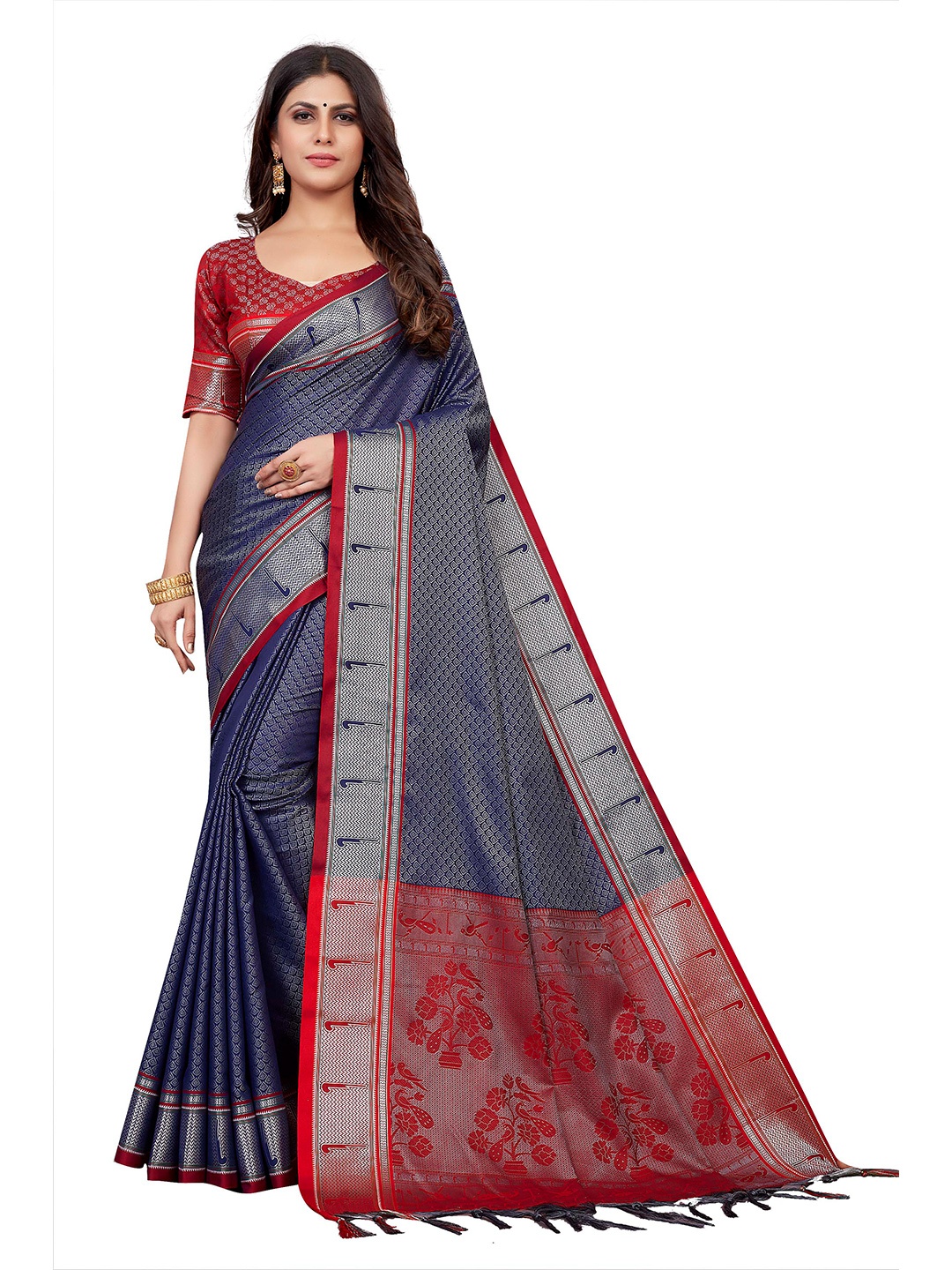 

VENISA Ethnic Motif Woven Design Zari Saree, Blue