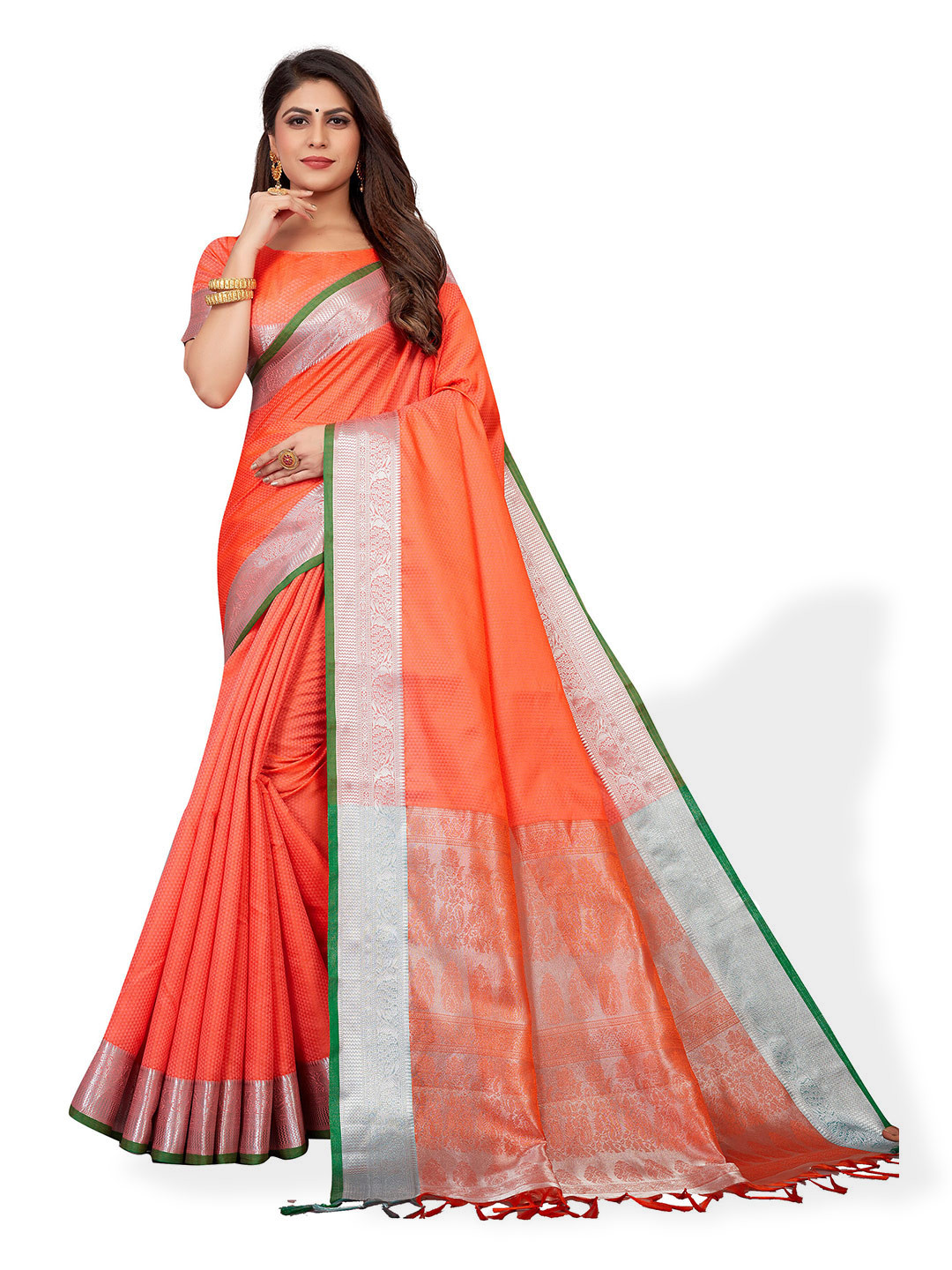 

VENISA Ethnic Motifs Woven Design Saree, Orange