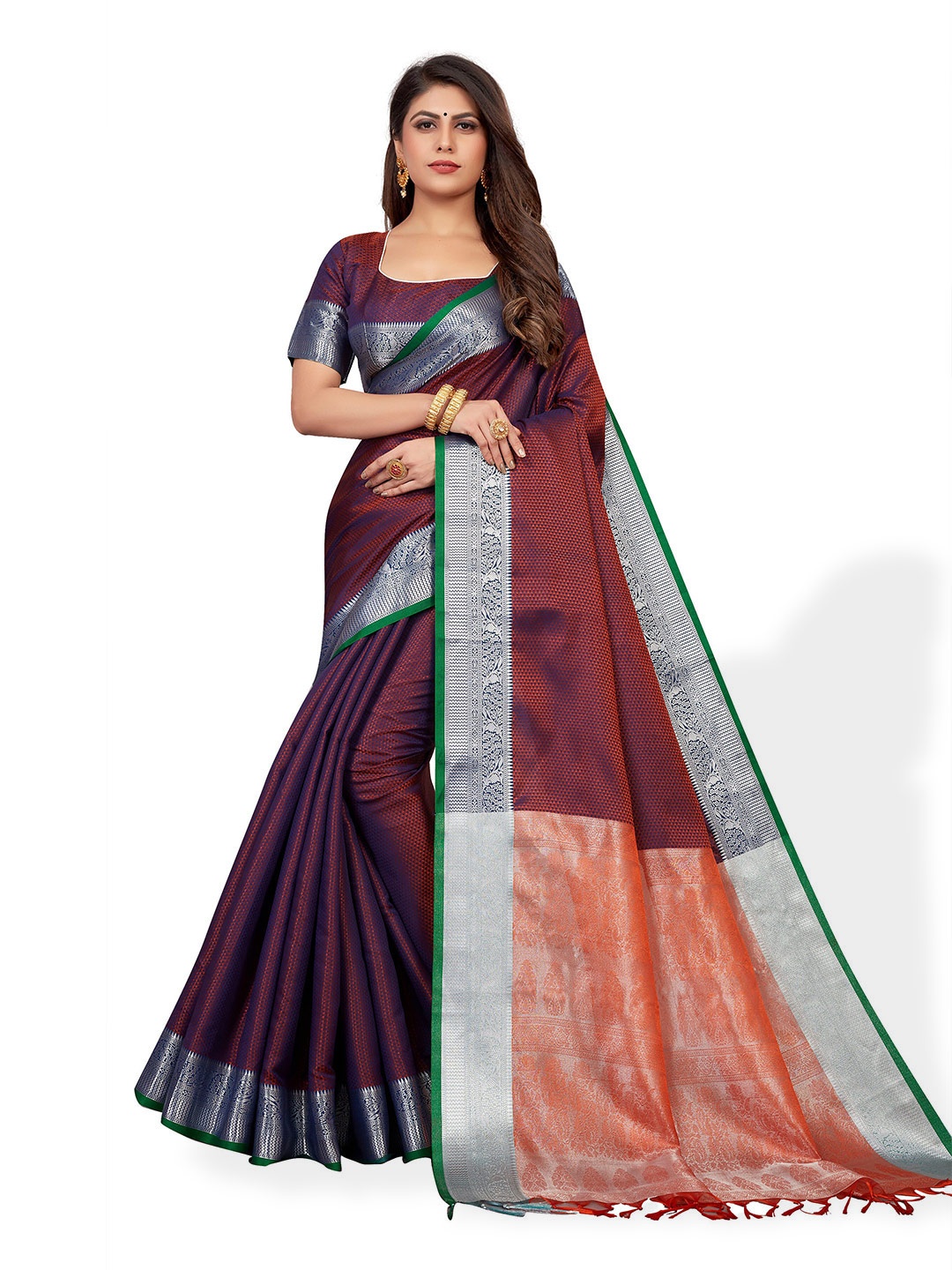 

VENISA Ethnic Motifs Woven Design Zari Saree With Tassels, Purple