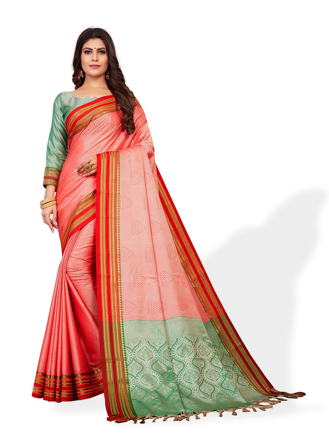 

VENISA Ethnic Motif Poly Silk Zari Saree With Blouse Piece, Pink