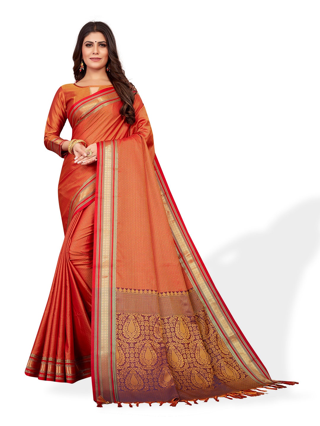 

VENISA Ethnic Motif Woven Design Zari Saree, Orange